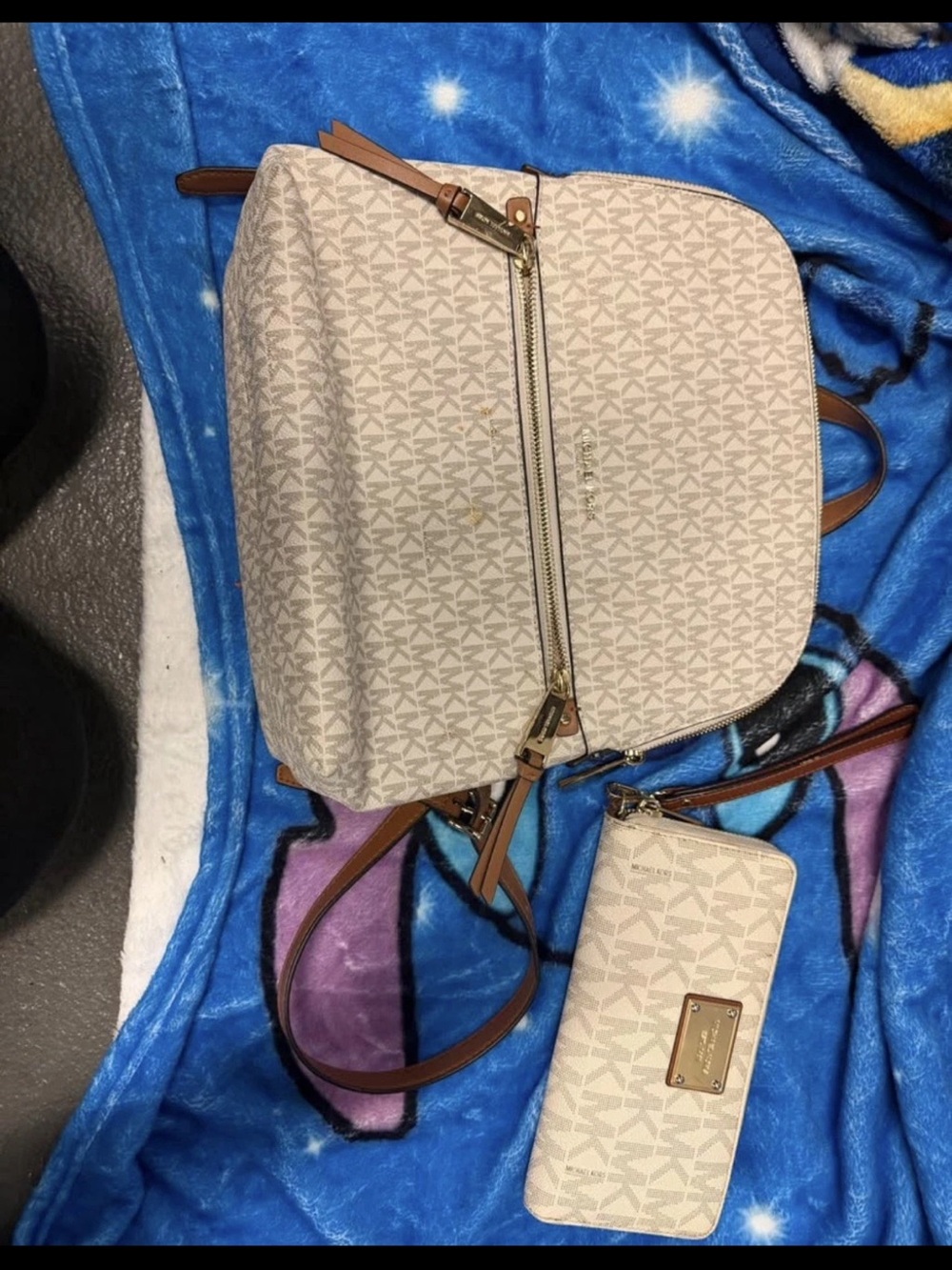 Michael Kors Cream Monogram Backpack with Matching Wallet